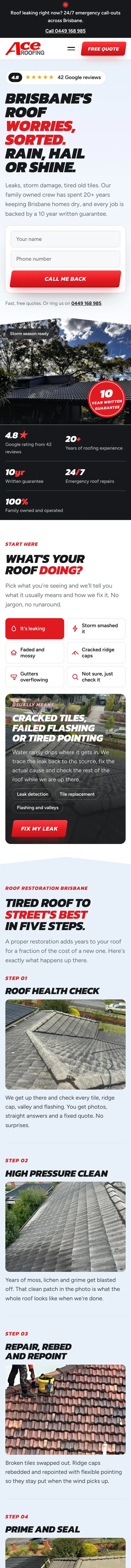 Ace Roofing Service website