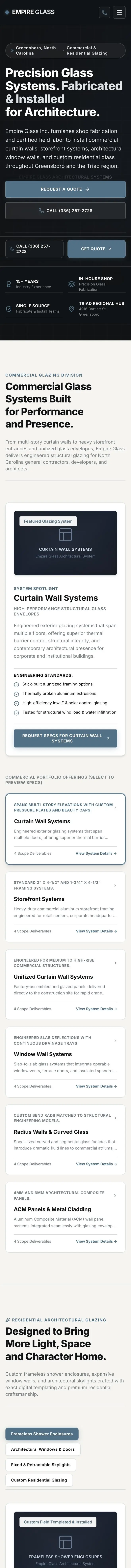 Empire Glass Inc. website on a phone
