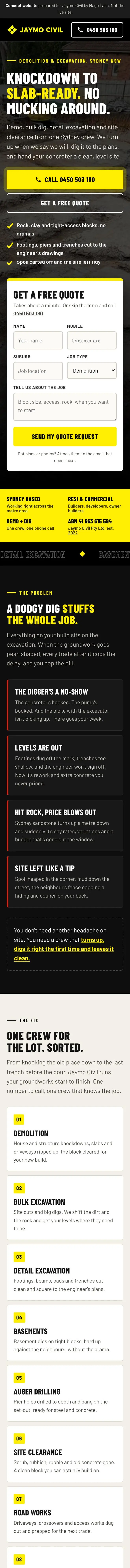 Jaymo Civil website on a phone