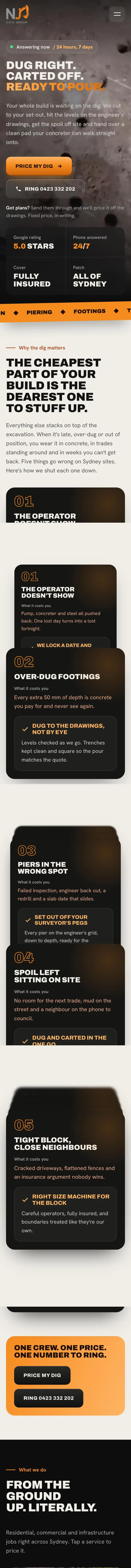 NJ Civil Group website on a phone