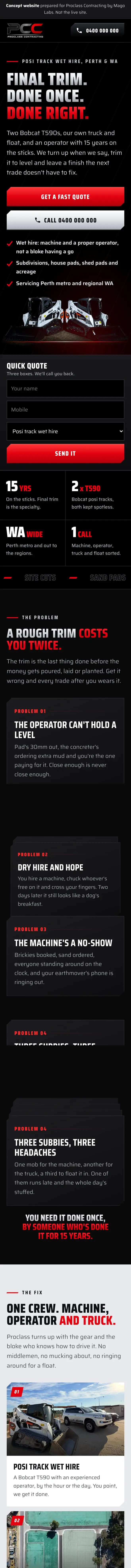 Proclass Contracting website on a phone