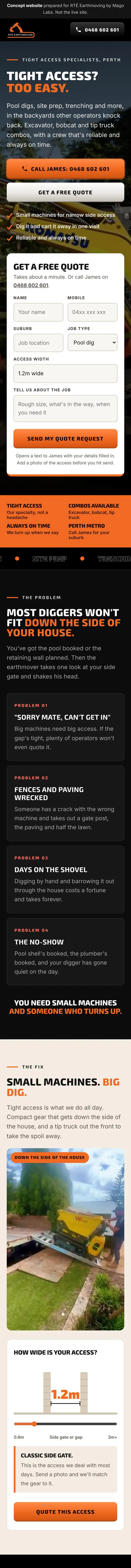 RTÉ Earthmoving website on a phone